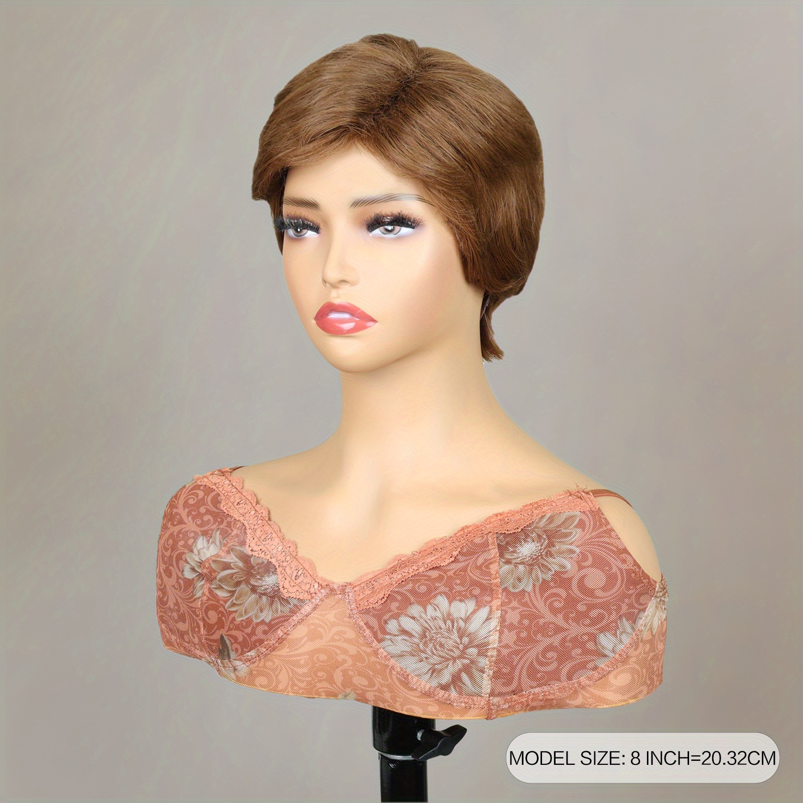 Image of 8 Inch Short Honey Brown Cut Synthetic Hair Wig For Women | High Temperature Fiber, Cap, Queentas Brand.
