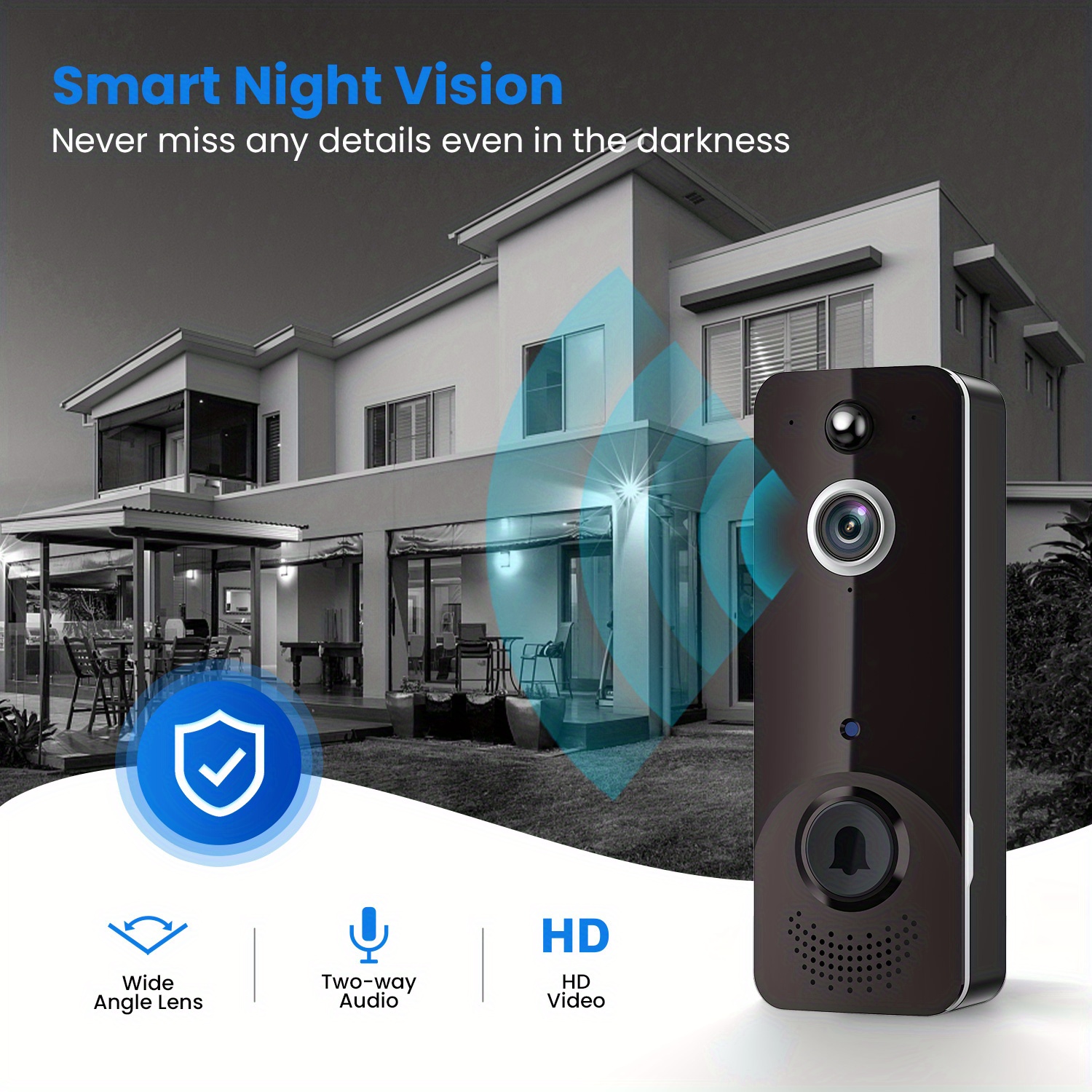 smart wireless doorbell camera with rechargeable batteries 2 way audio ai human detection pir motion detector 2 4g wifi hd live image night vision instant alerts cloud storage chime home security system details 3