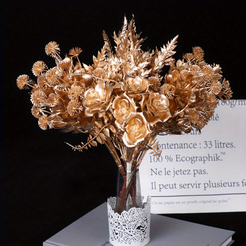 Artificial Fake Leaves for Vase Decor, Gold and Silver Plastic Simulation  Plants, Flowers, Christmas Ornaments, Party Decoration