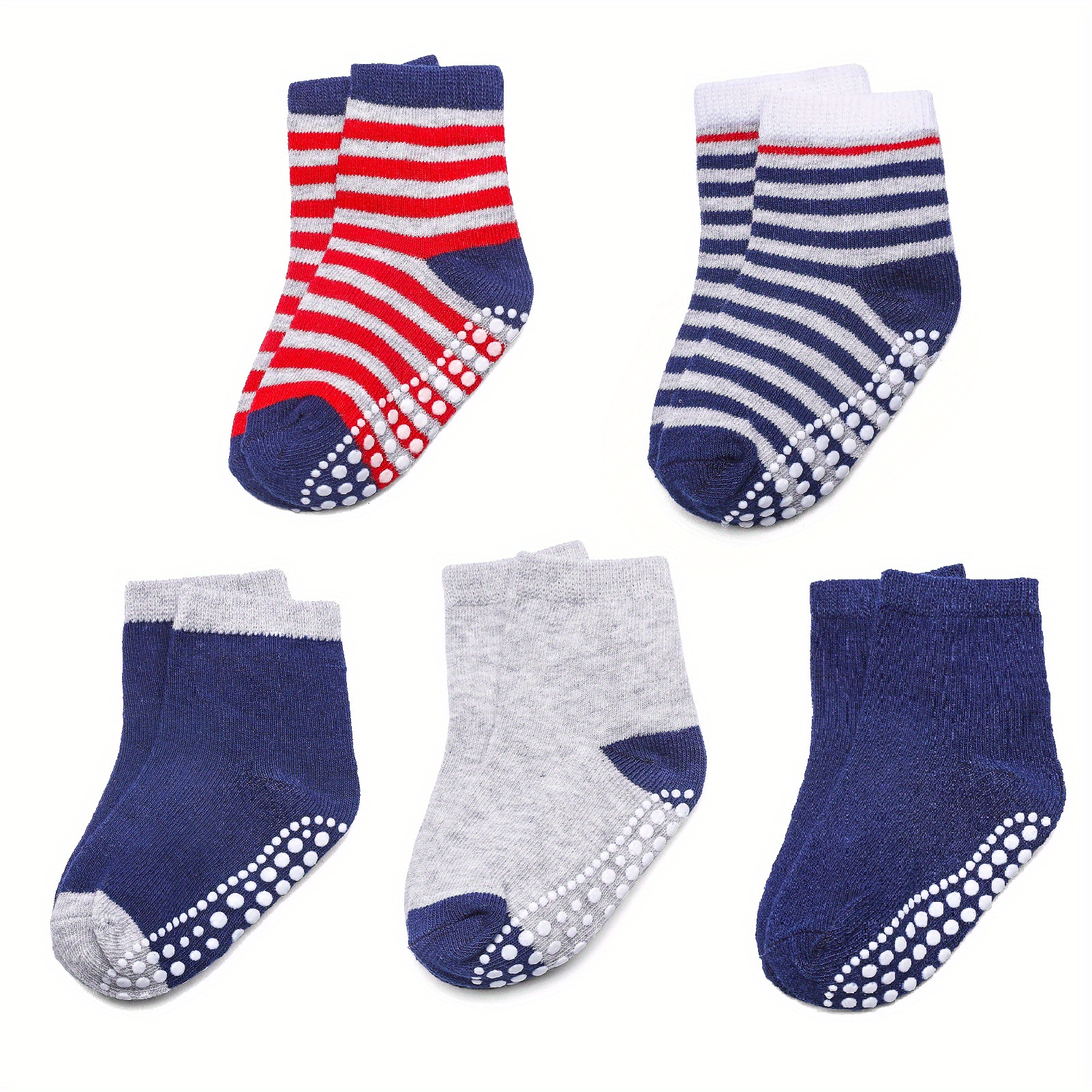 5pairs Boys Anti Skid Socks With Glue Dots Comfortable Crew Socks ...