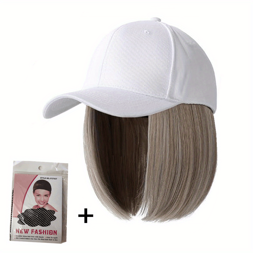 Hat Wigs Short Straight Bob Wigs With Baseball Cap Adjustable Hat Wgs Glueless Baseball Cap With Straight Bob Hair Wigs