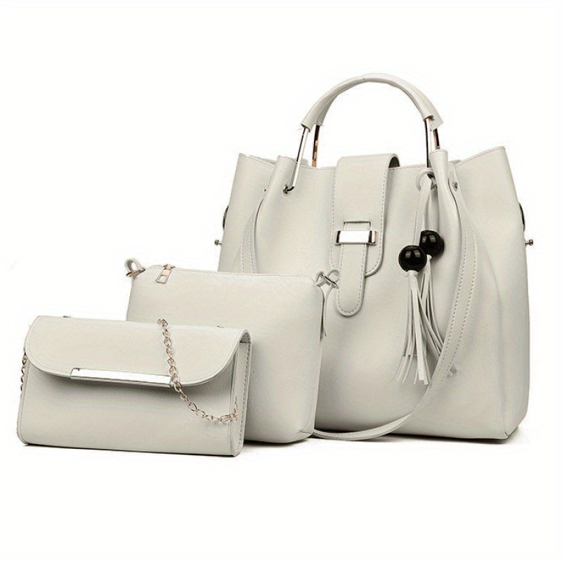 Tassel Decor Casual Bag Sets Solid Detachable Strap Three Pieces Bag Sets