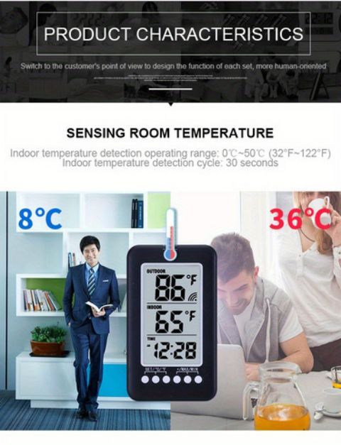 1 Indoor And Outdoor Thermometer 12/24-hour Time Temperature Max