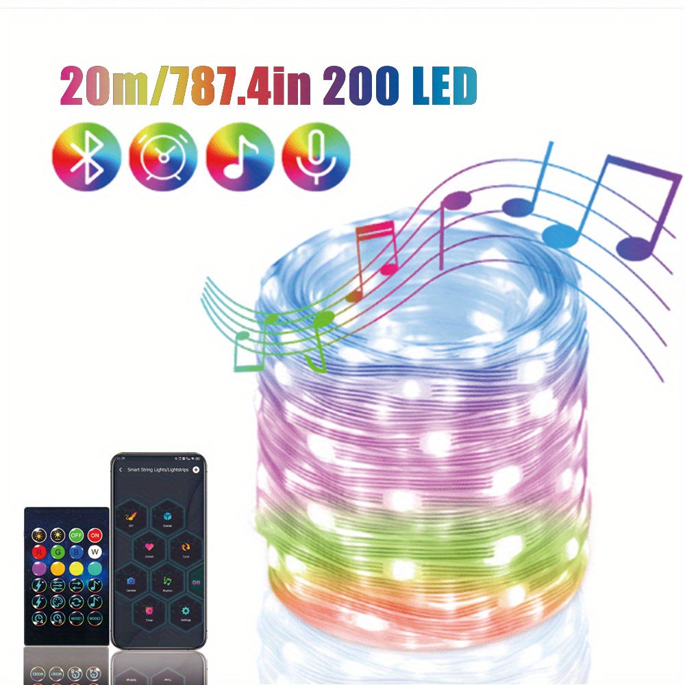 200 LED Fairy String Light Smart Bluetooth RGB Copper Wire