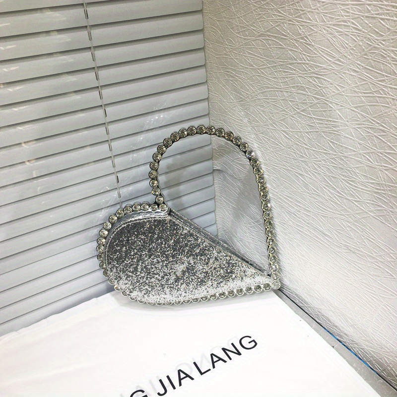 Mini Heart Design Novelty Bag Champagne Glitter Chain Strap For Party