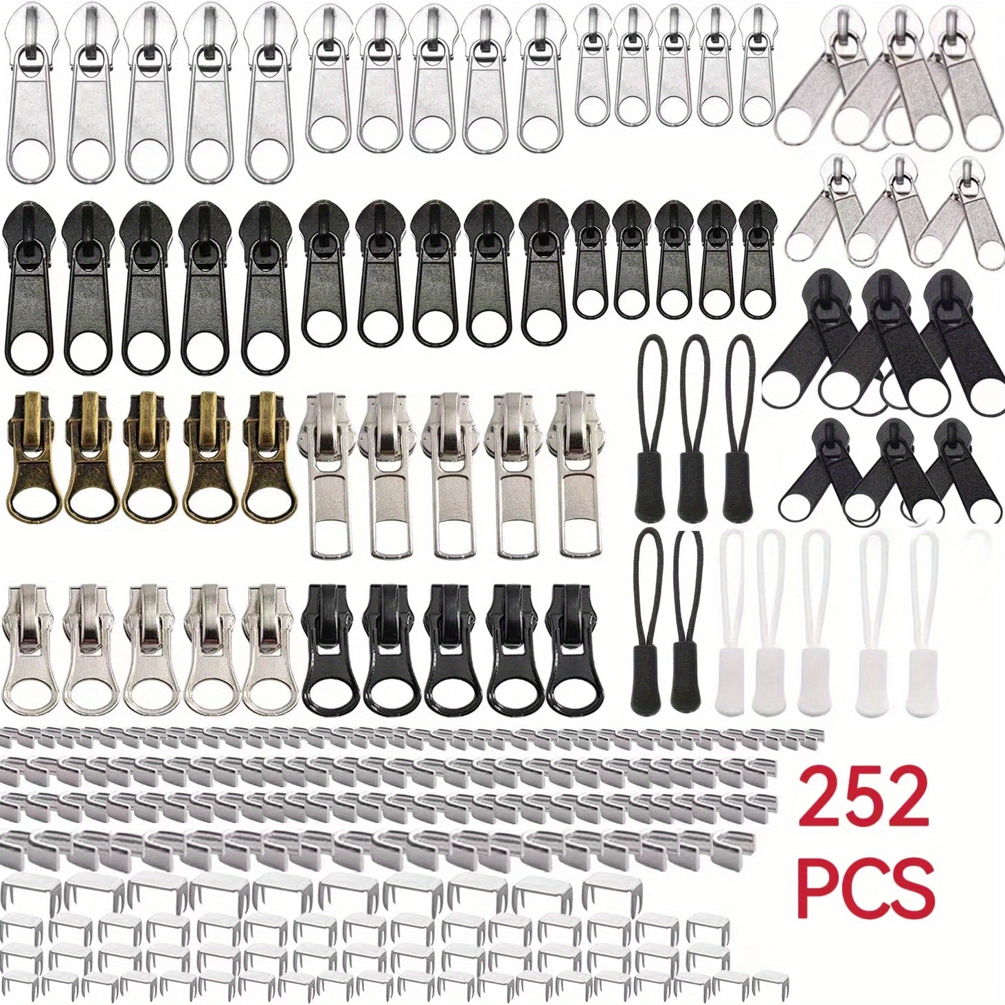 252Pcs Zipper Repair Kit, Zipper Replacement Zipper Pulls, Zipper