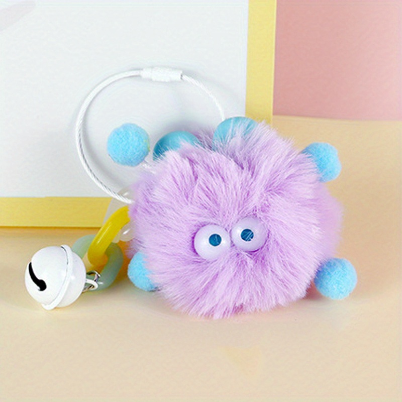 Cute Real Rex Rabbit Fur Ball Keychain Big Eye Monster Blue Fur