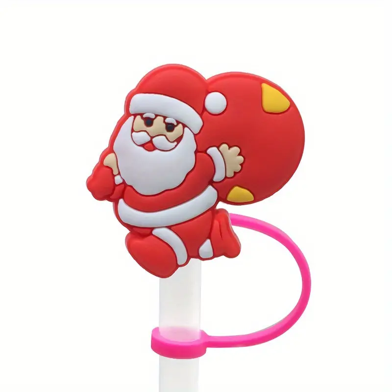 Christmas Silicone Straw Cover Straw Reusable Cute - Temu