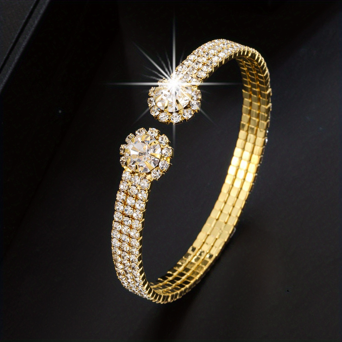 Luxury 18k Plated Inlaid Zircon Bangle Glitter Rhinestone - Temu