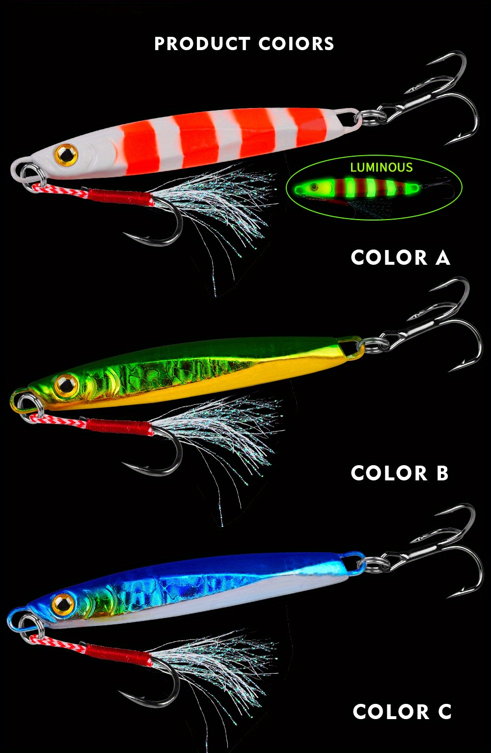 ND 4PCS/LOT 30g-120g Luminous Metal Jig Fishing Lure Deep Sea Fast Sinking  Jigging Trolling Lures Saltwater Fishing Bait Marlin Snapper Grouper  Jighead Fishing Accessories (30g, A 4PCS): Buy Online at Best Price