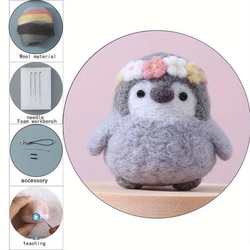 DIY Lovely Penguin Wool Needle Felting Beginner Starter Kit Felt Kit with  Needle Felting Pad, Felting Needles, Felting Wool, Keychain(G)