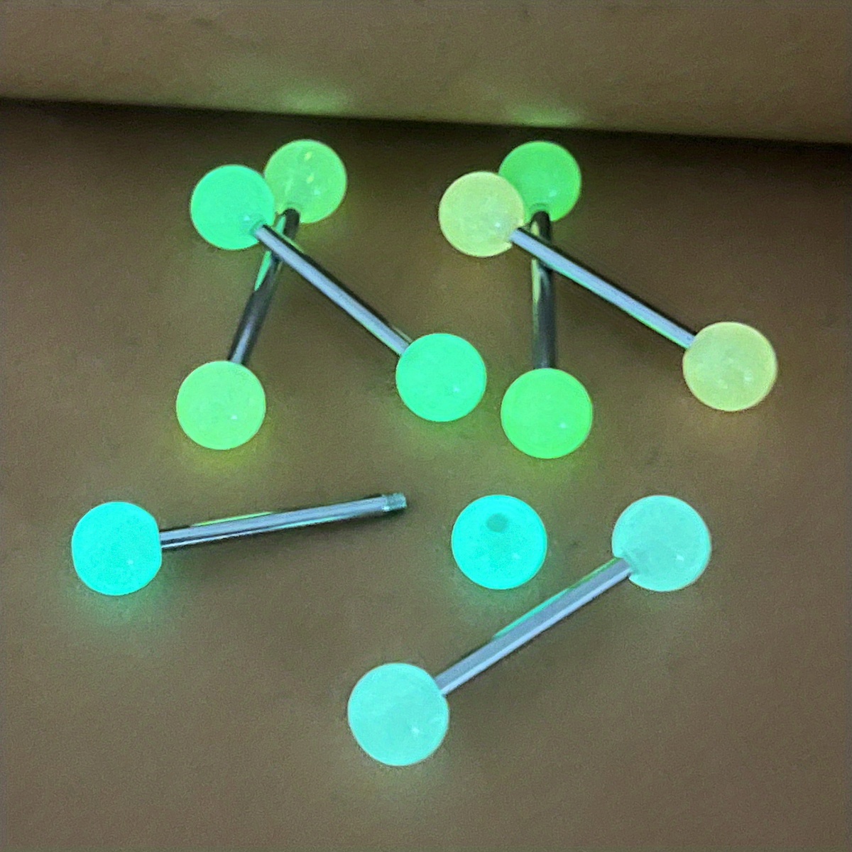 6pc Luminous Acrylic Tongue Stud Ring Set