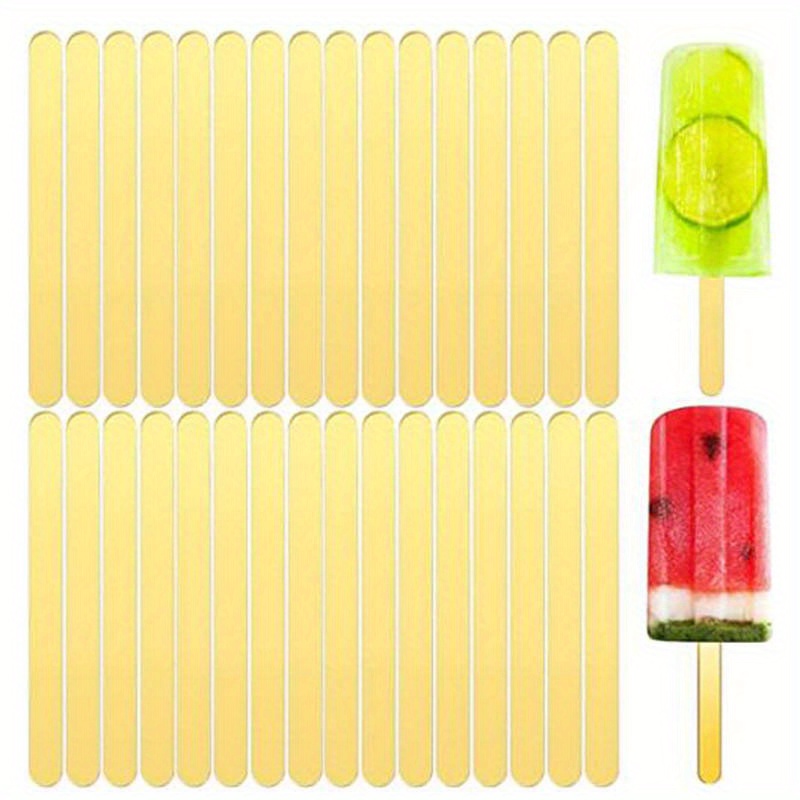 50pcs, Acrylic Cakesicle Popsicle Sticks (4.5''), Reusable Mirror Ice Cream  Sticks, Golden Craft Ice Pop Sticks For Party, Summer Festival And Home DI