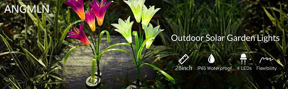 ANGMLN Pack Solar Flowers Lights Garden Stake Outdoor 16 Head Lily Colo - 2