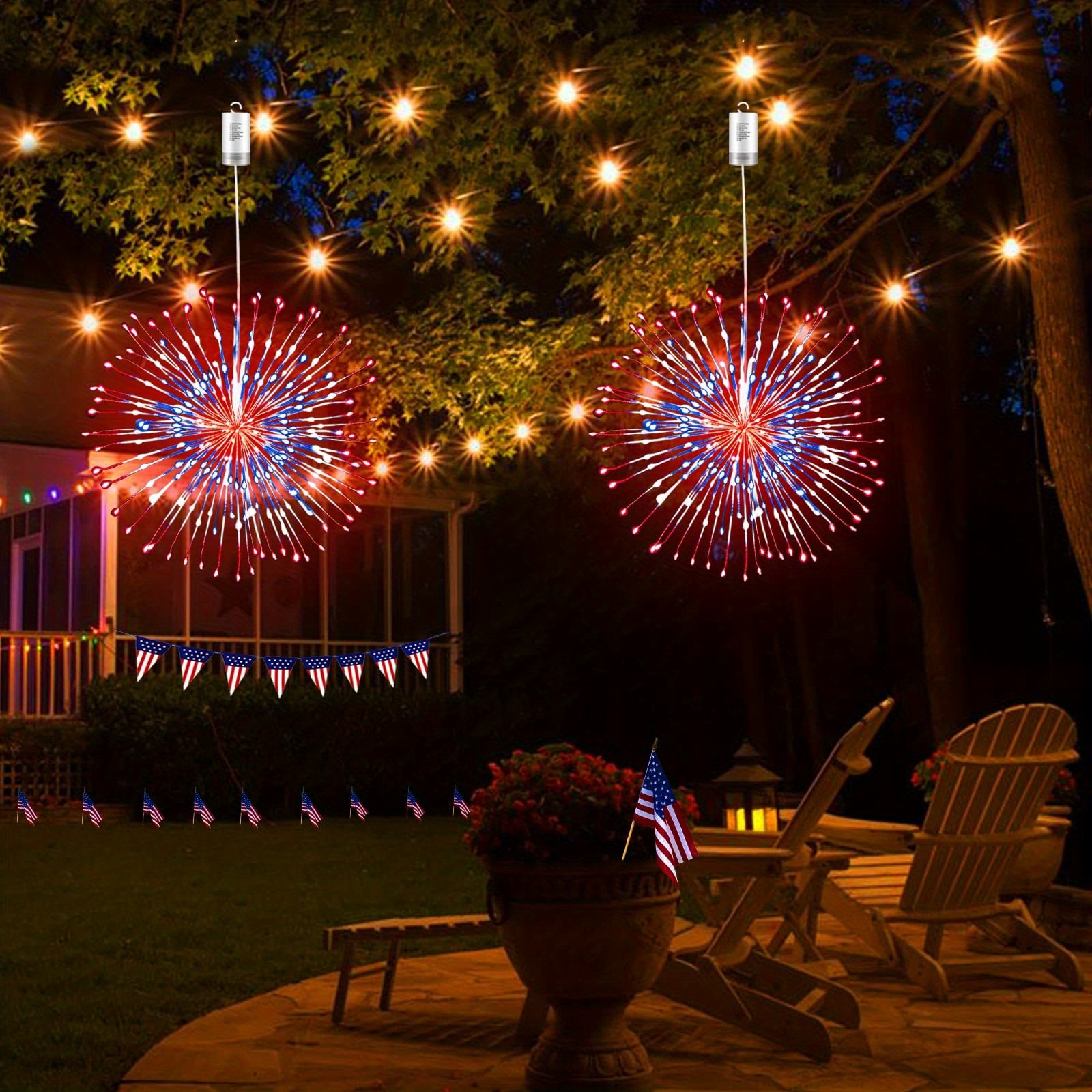 2pcs firework lights 120leds copper wire starburst light 8 modes battery operated fairy star sphere lights with remote warm white hanging ceiling decorations for bedroom christmas party warm whtie multicolor details 0