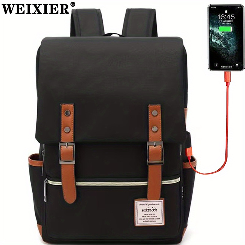 Vintage Nylon Notebook Backpack USB Charging Port Tear Resistant