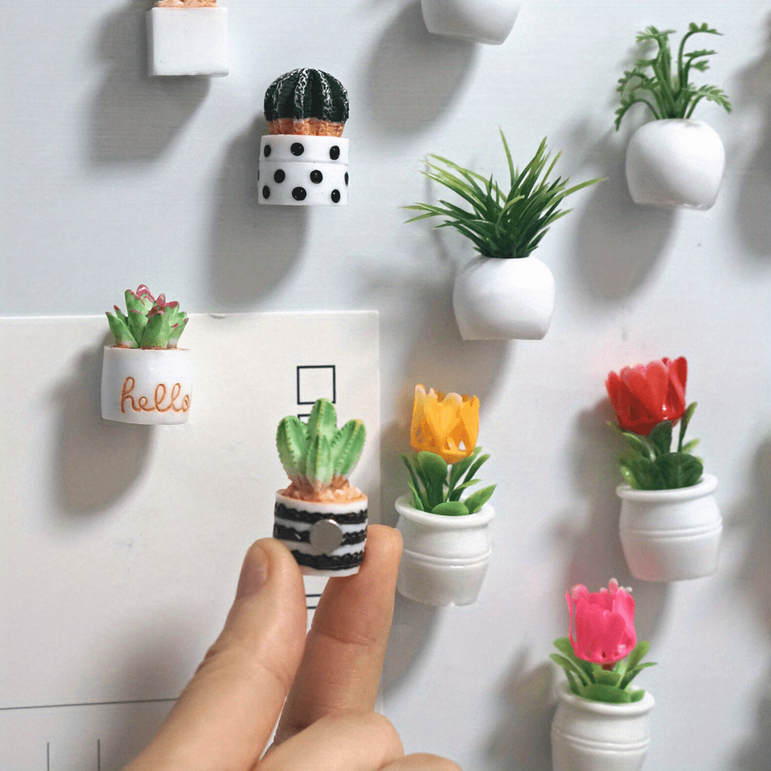 Aimant de réfrigérateur en forme de Cactus, couleur aléatoire, conception  de Pot de plante 3d, Note mémo, tableau d'affichage, Attraction du fer 6  pièces, Mode en ligne