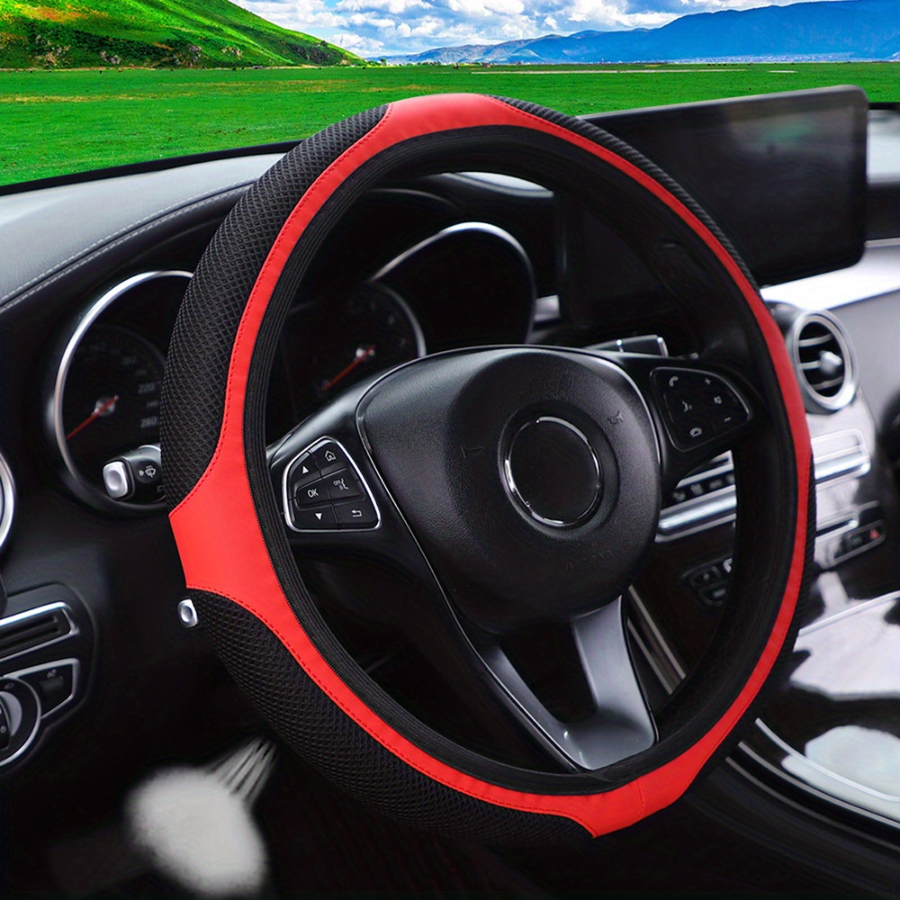Leder-Auto-Lenkradbezug, reflektierendes Innenzubehör (schwarz rot