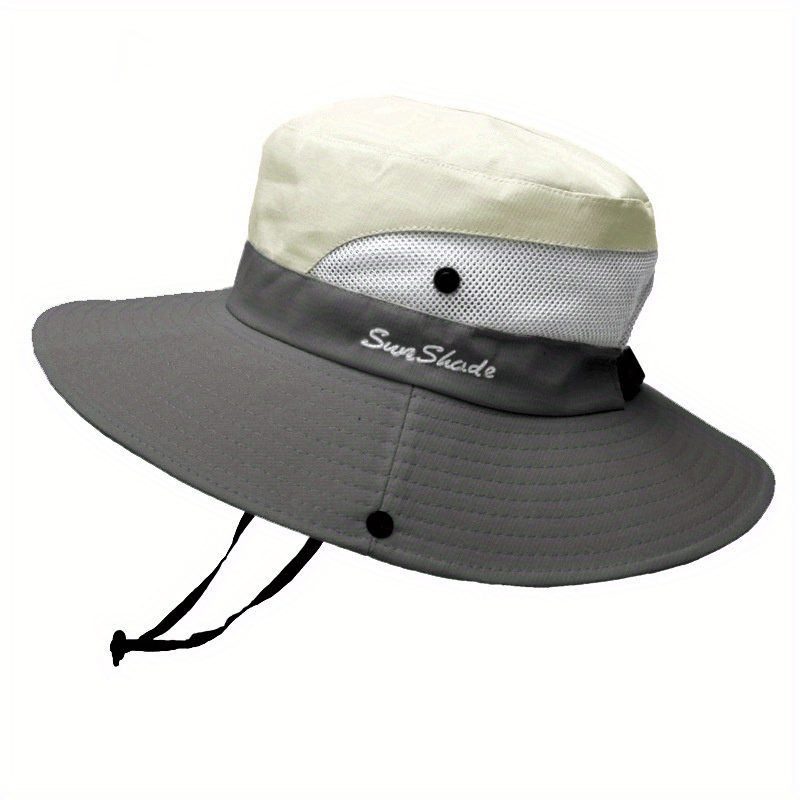 1pc Women's Foldable UV Protection Sun Hat for Ponytail, Breathable Wide-Brim Bucket Hat, Fishing Hat for Fishing Hiking Camping,Temu