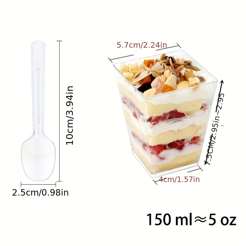 50Pcs Dessert Cups with Lids Jelly Ice Cream Pudding Clear Plastic