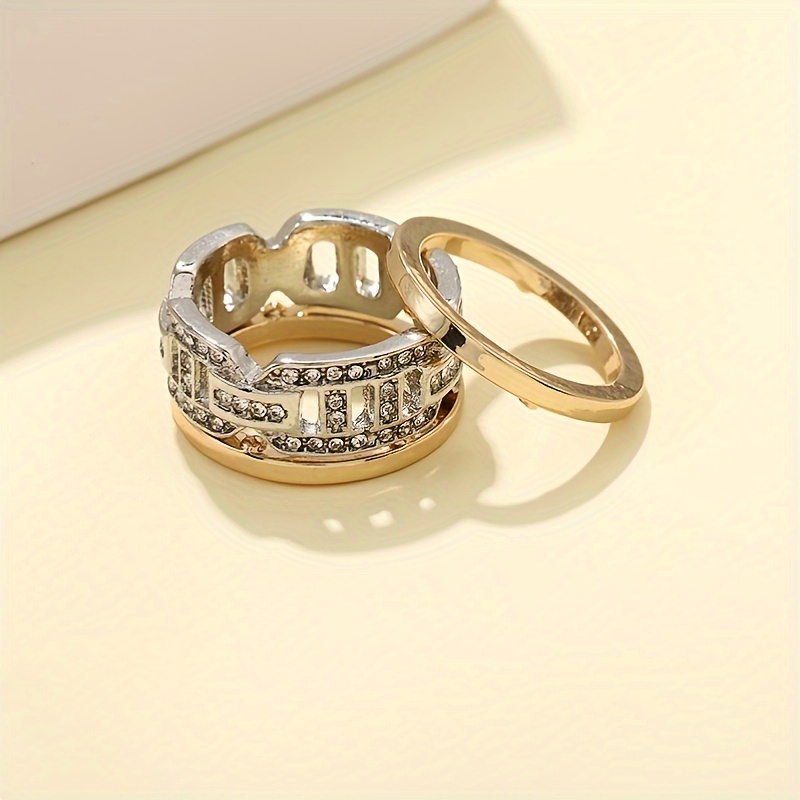 Double Band Silver Color Fill Rhinestone Band Ring Modern - Temu