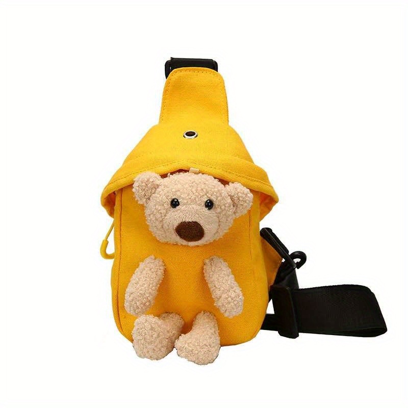 Simple Casual Bear Doll Crossbody Bag, Casual Canvas Chest Bag