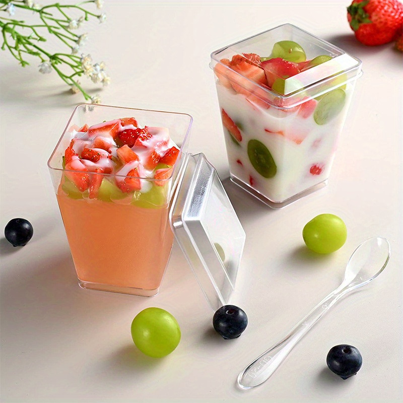 100Pcs Disposable Plastic Cup with Lid Jelly Transparent Tart Container  Yogurt Mousse Sauce Condiment Ice Cream Cup Flan Cup