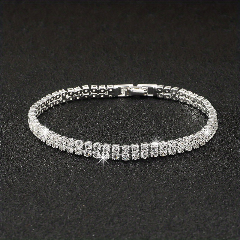 E-shop Luxuriöse Zirkonia-Tennis-Armbanduhr, Kupferbasis, funkelnde synthetische kubische Zirkonia, Schmuck für den für Frauen, Geschenkidee,
