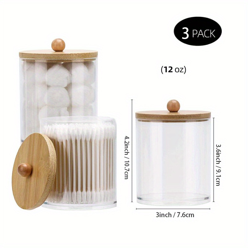 SKYCARPER 3 Pack Acrylic Qtip Bathroom Jars with Bamboo Lids, Cotton Ball Pad, Round Swab Holder for Bathroom Accessories Storage Organizer, Size: 3PCS-B, Blue