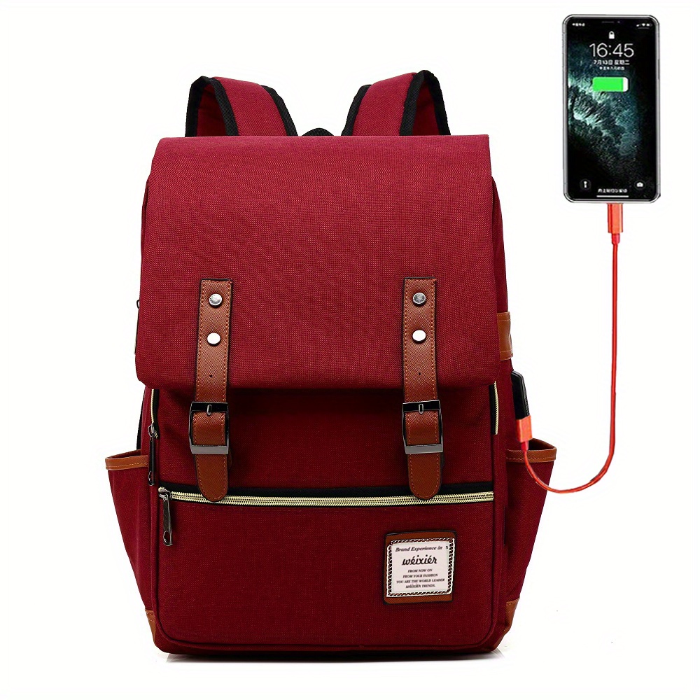 Vintage Nylon Notebook Backpack USB Charging Port Tear Resistant