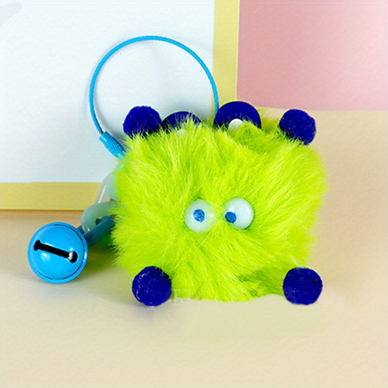 Cute Real Rex Rabbit Fur Ball Keychain Big Eye Monster Blue Fur