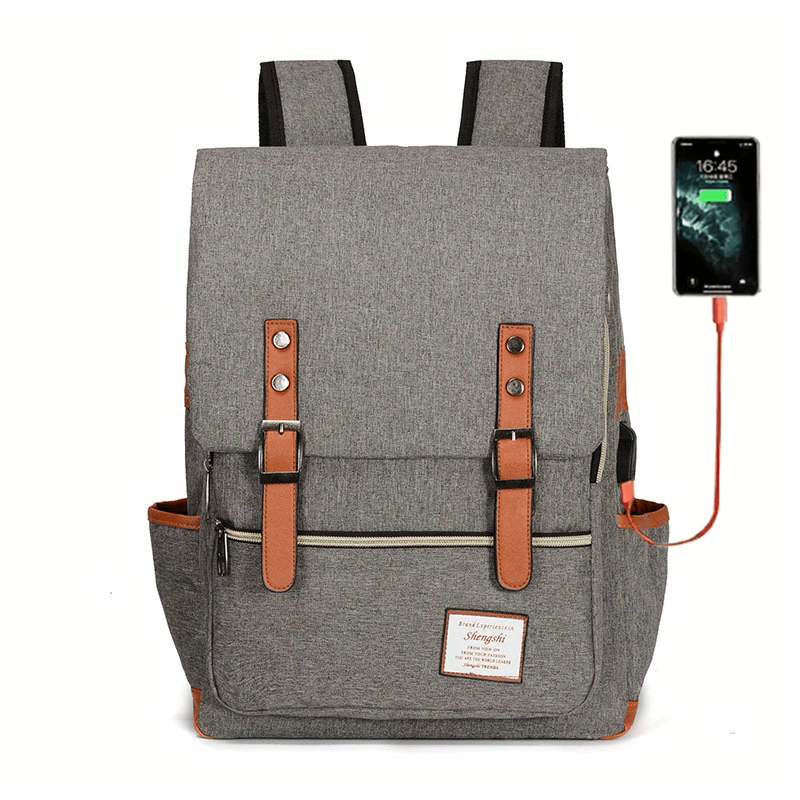Vintage Nylon Notebook Backpack USB Charging Port Tear Resistant
