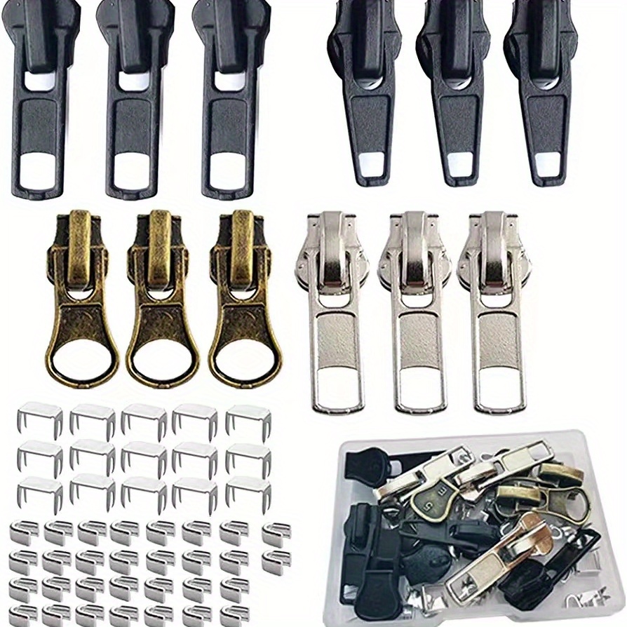 57pcs Set Zipper Pull Replacement Zipper Slider Zipper Repair Kit Fix Zipper  Repair Kit For Repairing Coats Jackets Metal Plastic And Nylon Coil Zippers, Shop Now For Limited-time Deals