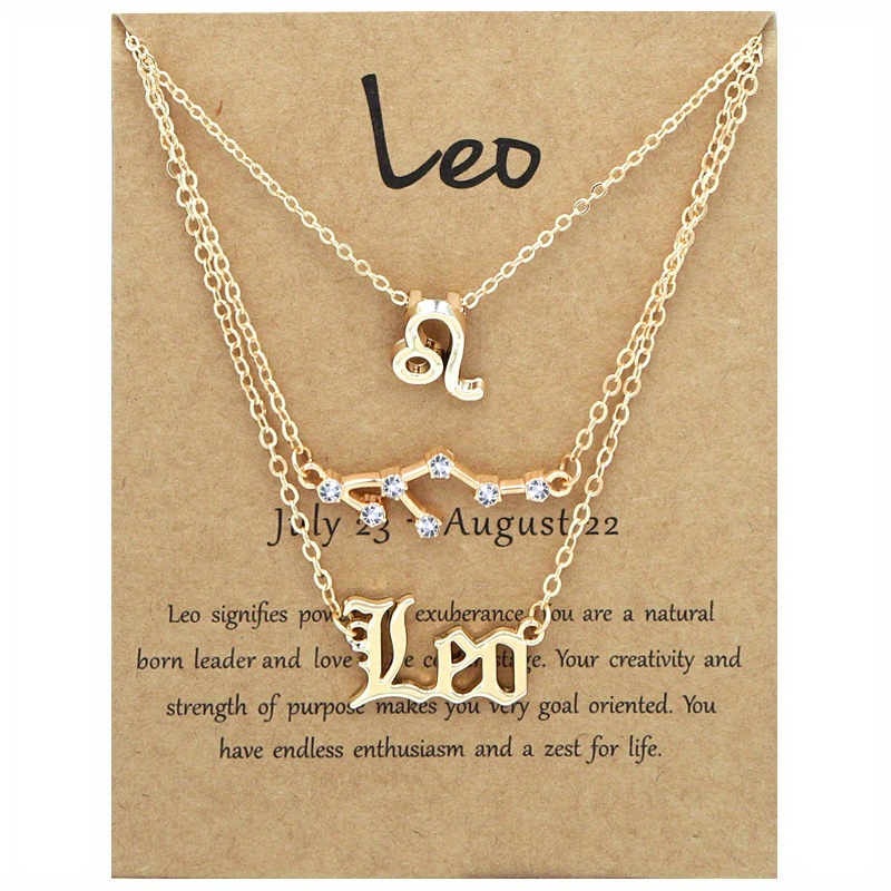 Image of 3pcs/set -plated Zodiac Sign Symbols Vintage Letter Constellation Pendant Necklace And Zodiac Card Necklace Set