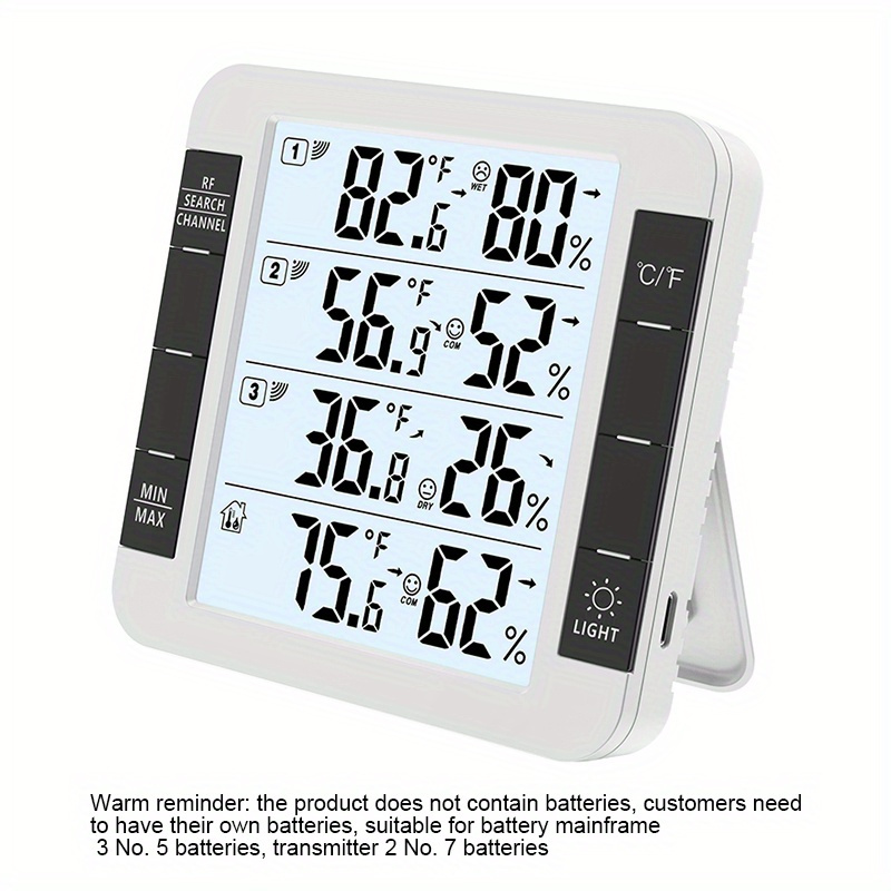 Weather Station W/ 3 Indoor/Outdoor Wireless Sensors Digital Thermometer  Hygrometer Black LED LCD Display Temperature & Humidity