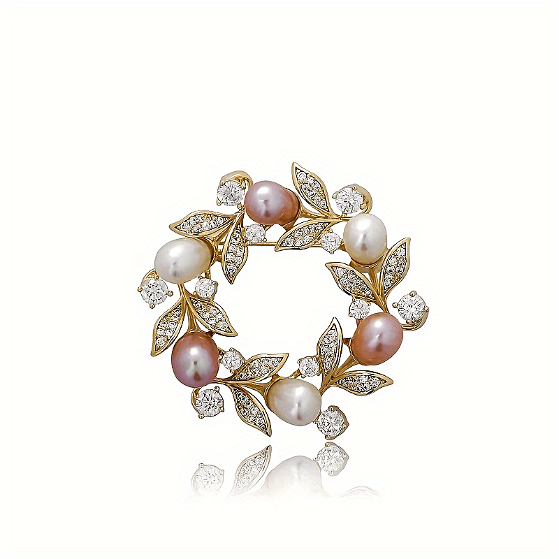 1pc Natural Freshwater Pearl Garland Brooch Elegant Copper Business Dinner Party Women's Accessories,Golden,free returns&free ship,$6.49,Temu