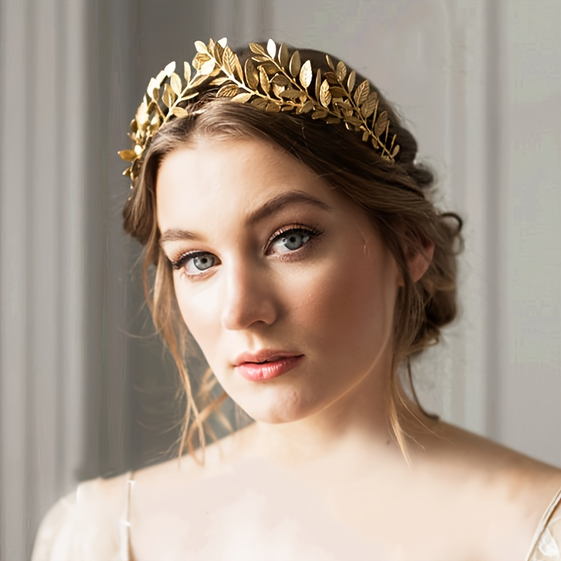 

Baroque Gold Leaves Decor Tiara Crown Flower Headband Metal Hair Band Elegant Bridal Hair Accessories For Wedding
