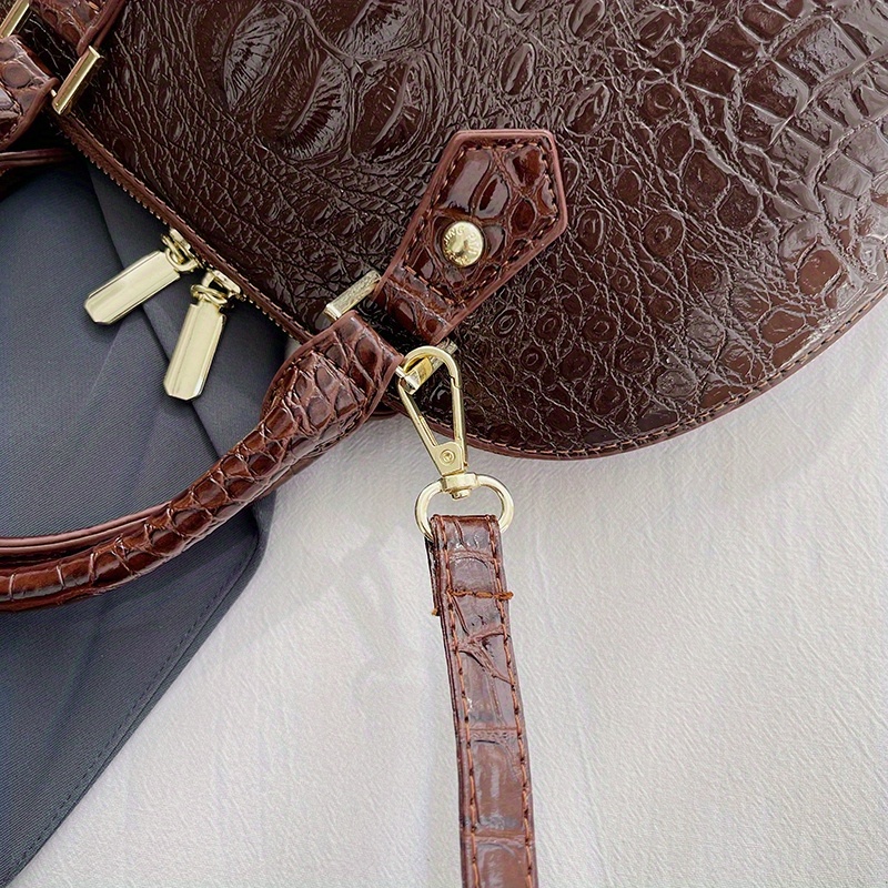 Luxury Crocodile Print Dome Bag, Fashion Top Handle Crossbody Bag