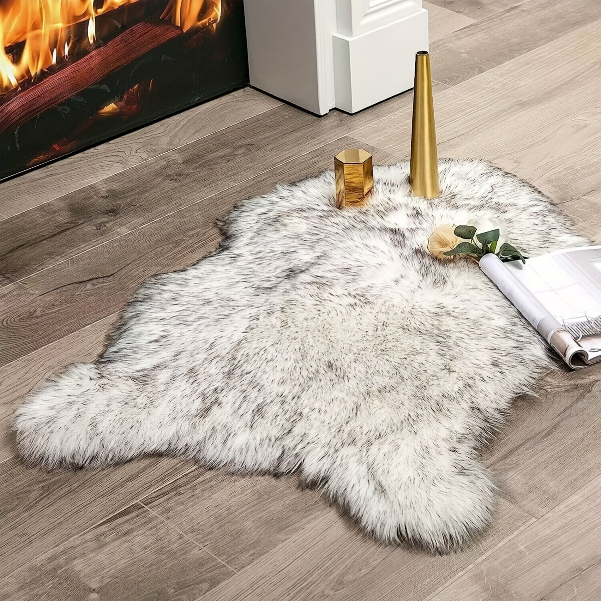 Animal Print Faux Fur Rug Animals Non-Slip Bath Mat Absorption Carpet Kids