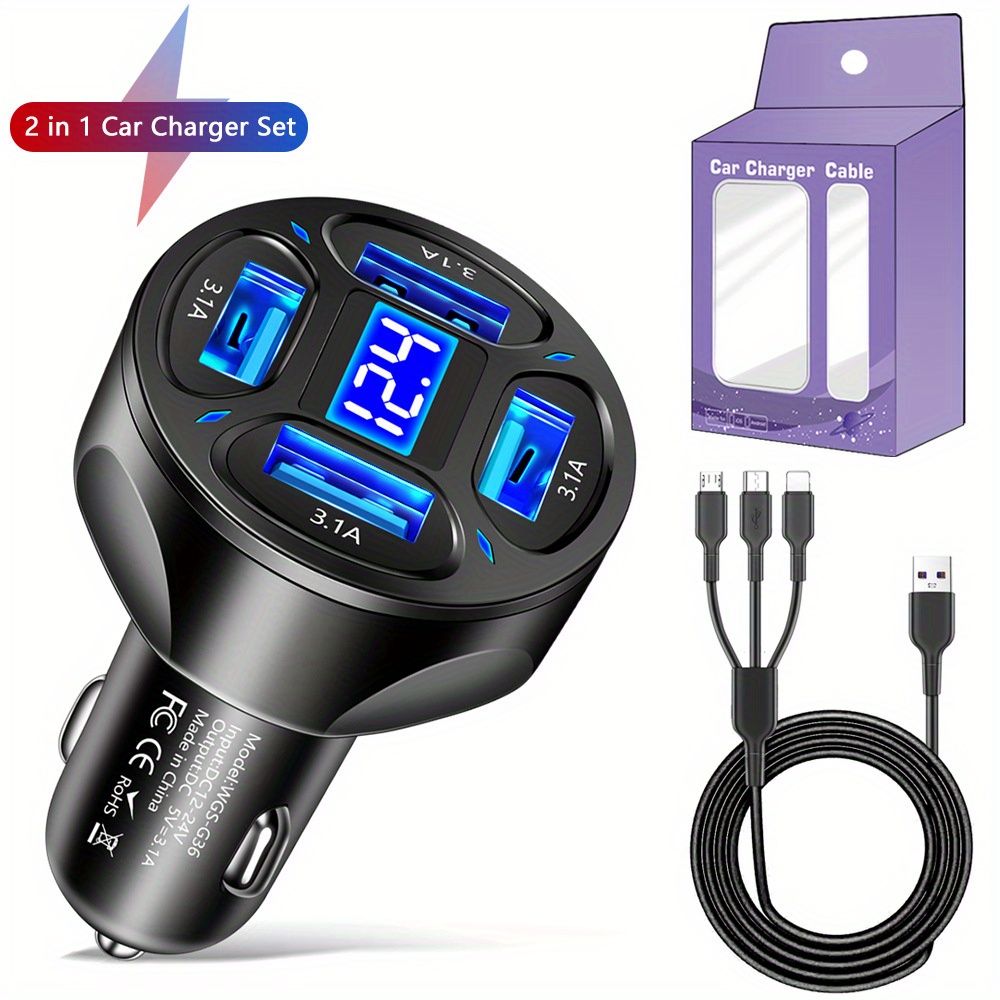 Dual USB Car Charger Adapter LED Display Fast Charging for iPhone
