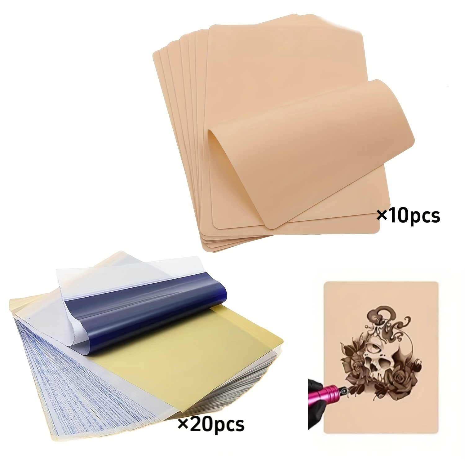 

30pcs Set Of Tattoo Skin Practice And Transfer Paper Sets, Including 10pcs Double-sided Blank Fake Skin, 20pcs Tattoo Transfer Paper, Tattoo Practice Supplies