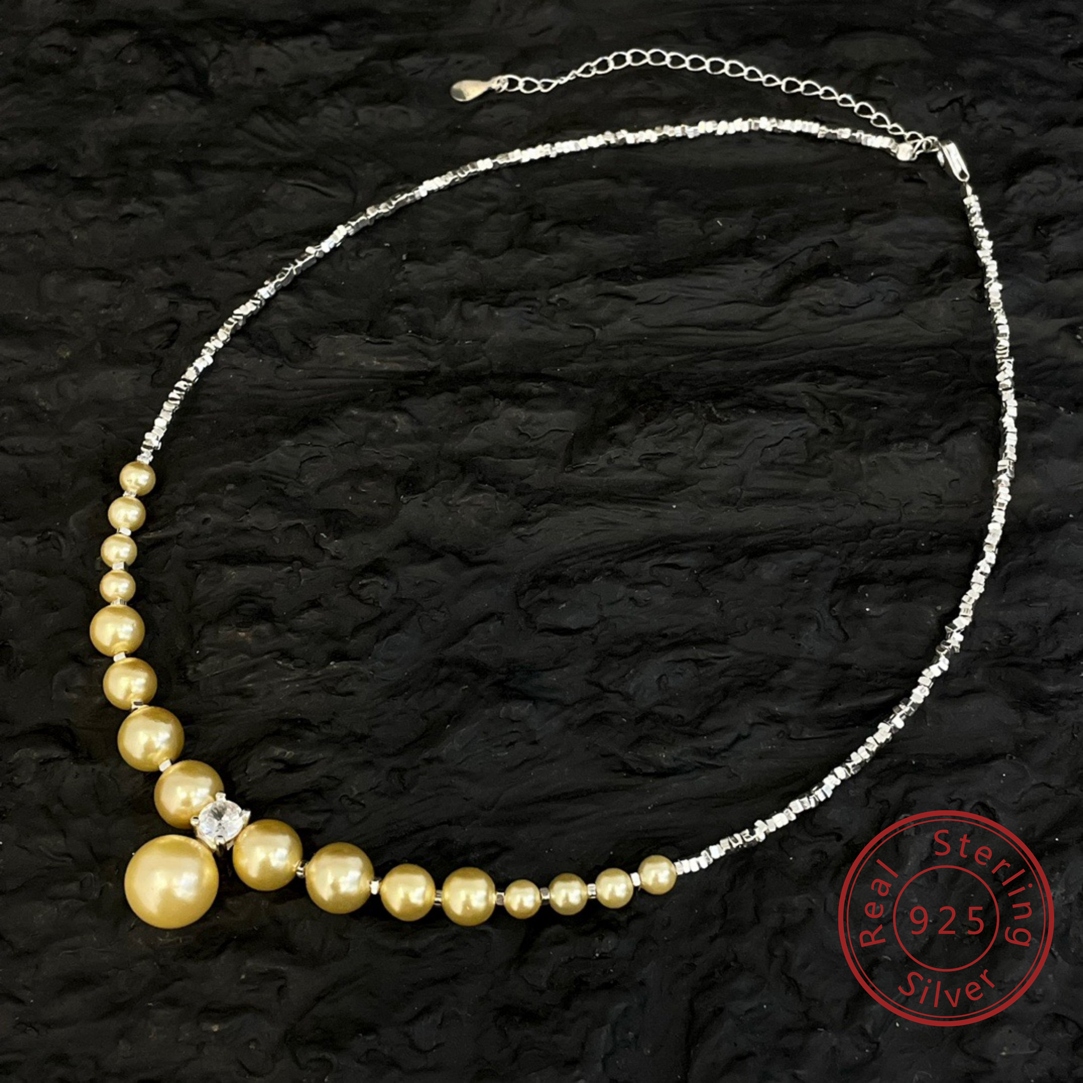 Women's 925 Sterling Silver Zirconia Shell Pearl Necklace