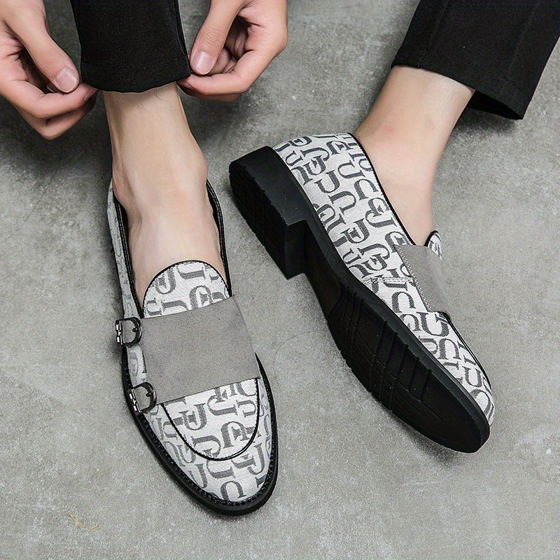 Men's Monogram Pattern Double Monk Strap Slip On Loafers Formal Business  Casual Comfortable Dress Shoes For Men - Temu United Arab Emirates
