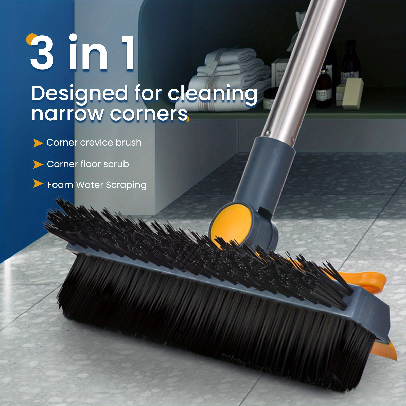3 in 1 Stainless Steel Long Handle Scrubber Floor Brush - Temu