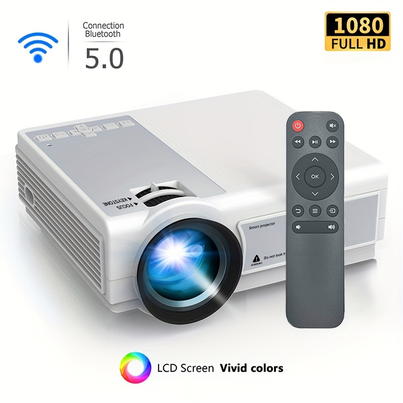 Mini Projector with WiFi and Bluetooth, 1080P Supported iPhone Projector  with Projector Stand, Portable Movie Projector for Home Theater/Outdoor