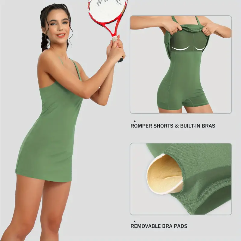 Women's Tennis Dress Built in Shorts Bra Pockets Sports - Temu