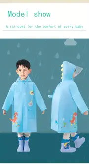 boys girls waterproof hooded raincoat cartoon dinosaur pattern long sleeve button down hooded rain poncho jacket kids rainsuit outdoor details 0