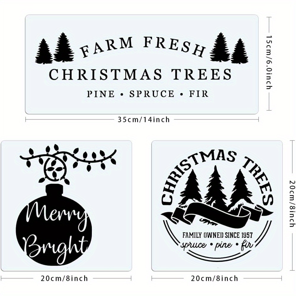 Christmas Stencils for Painting on Wood Reusable, Xmas Holiday Winter Farm  Fresh Christmas Tree Santa Ornament Templates for Crafts Wall Door Home