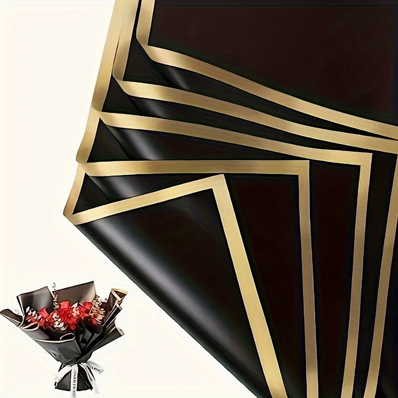 Floral Gift Wrapping Paper, Waterproof Gift Wrapping Or Gift Box Wrapping,  Double-Sided Wrapping Paper Bouquet (Gold Edge - Black)