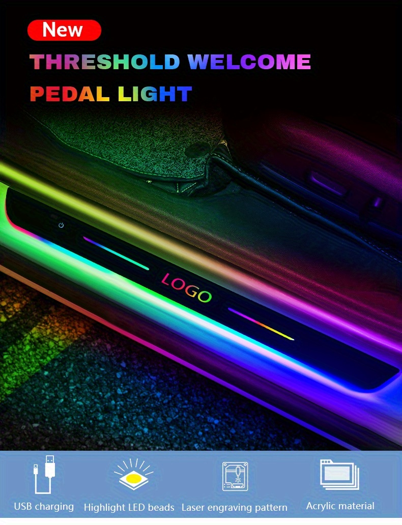angepasst] Autotür beleuchtet Schwellerlicht Logo Projektorlampe usb power  moving led willkommen Pedal Auto Scuff Plate Pedal Licht
